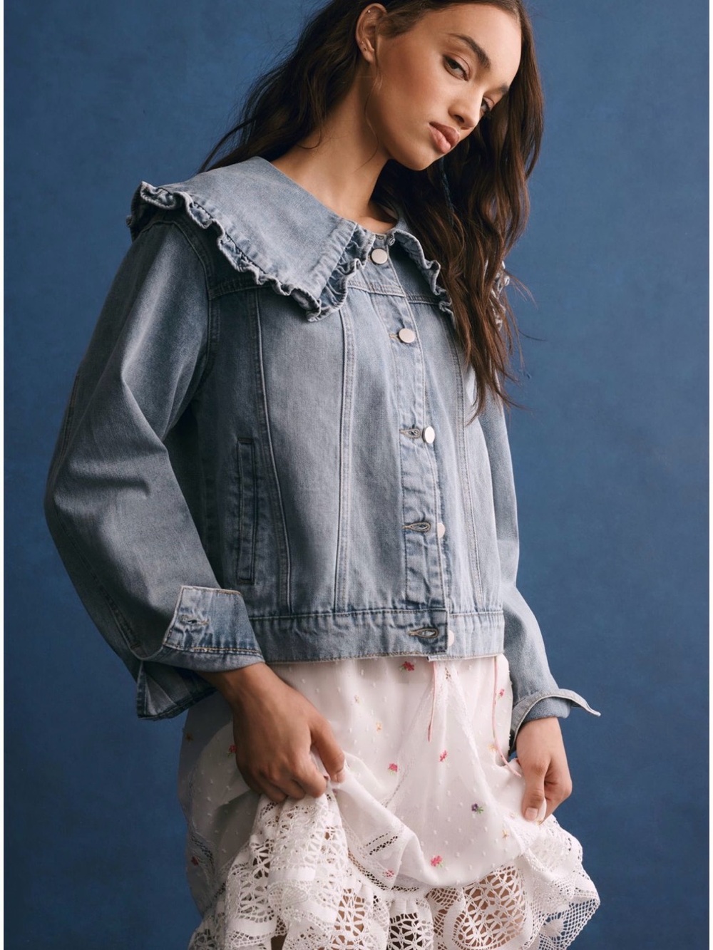 Anthropologie Mable Peter Pan Collar Denim Jacket